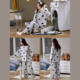 Grey dil dil heart full sleeve printed design night suit fabric cotton jarsy