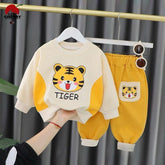 Yellow Tiger Printed Kids Winter Track Suit Fabric Fleece