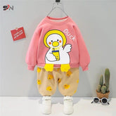 Pink Duck Printed Kids Winter Track Suit Fabric Fleece