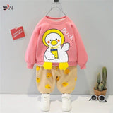 Pink Duck  Printed Kids Winter Track Suit Fabric Fleece