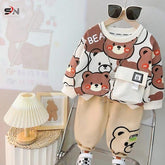 White Brown Multi Bear Kids Winter Track Suit Fabric Fleece