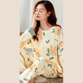 Orange flower printed night suit full sleeve in premium fabric for girls and woman