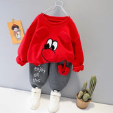 Red Micky Printed Kids Winter Track Suit Fabric Fleece