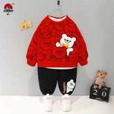Red White Bear Bear Kids Winter Track Suit Fabric Fleece