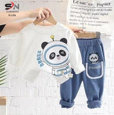 Off White Panda Printed Kids Winter Track Suit Fabric Fleece