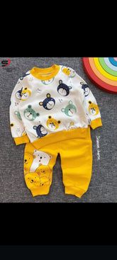 Yellow bear printed winter kids track suit fabric fleece