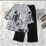 Planet gray printed night suit cotton jersey fabric