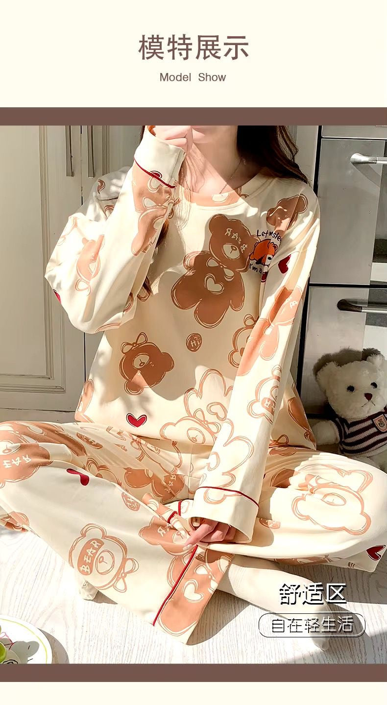 Off White Multi Bear Printed Ladies Night Suit Fabric cotton jersey