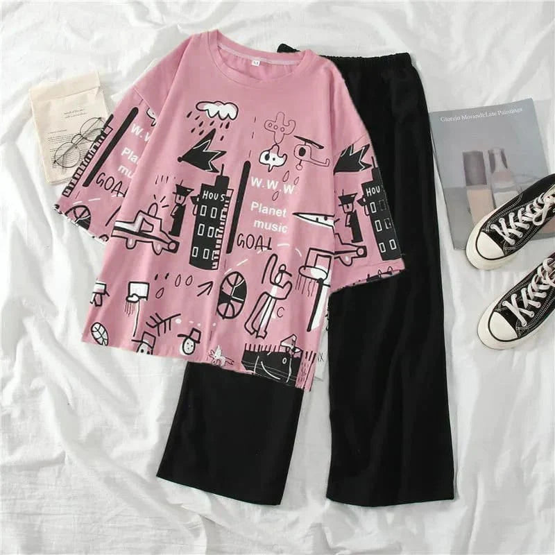 Pink colour SR-PLANET PRINTED PJ SUIT